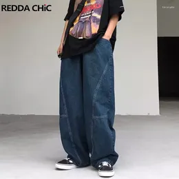 Men's Jeans REDDACHIC 90s Retro Loose Casual Harem Denim Pants Men Blue Skater Hiphop Wide Leg Elastic Waist Baggy Harajuku Streetwear