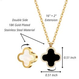 Double Sided Stainless Steel Fashion Jewelry Lucky 4 Leaf Clover Necklace for Women