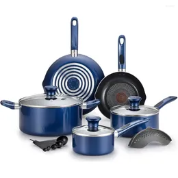 Cookware Sets Nonstick Thermo-Spot Heat Indicator Dishwasher Oven Safe Set 14-Piece Blue