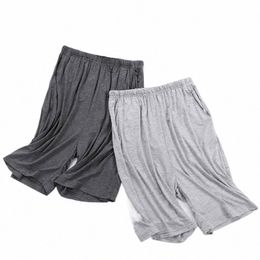 large Size Summer Modal Mens Sleep Pants Casual Drawstring Short Pants Male Slee Shorts Loose Comfortable Men Sleep Bottoms 40cZ#