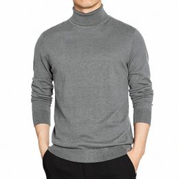 sweatwearturtleneck Sweater Men Pullover Basic Solid High Neck Sweater Male Black Grey Knitwear Man Warm Loose Tops 83Rp#