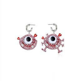 Dangle Chandelier Funny Design Asymmetric Earrings Pink Diamond Cartoon One-Eyed Monster Personality Fashion Female Jewelry Accessorie Otwou