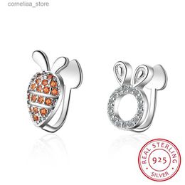 Ear Cuff Ear Cuff New series standard 925 printed silver cute rabbit and carrot transparent CZ clip earrings asymmetric earrings Y240326