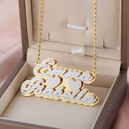 Pendant Necklaces Customised Necklace Double Plate Two Tone With Two Hearts Personalised Custom Gold Plated Two Names Necklaces Pendant JewelryC24326