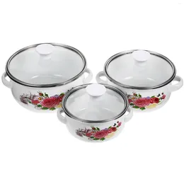 Double Boilers 3 Pcs Cup Maker Milk Pan Enamel Pots Cookware For Kitchen Small Shaker