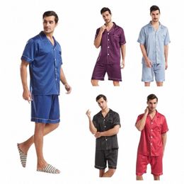retail Men Satin Silk Pyjamas Suit Male Sleepwear Lounge Wear Two Piece Set Short Sleeve Shirt And Shorts Homewear T103 n27P#
