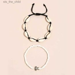 Fußkettchen 2PCS Bohe Ethnische Gewebte Seil Kette Reis Perlen Halskette Set Frauen Schildkröte Charme Füße Kette Strand Halskette Armband schmuckC24326