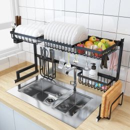 Racks 65CM Stainless Steel Kitchen Shelf Organizer Dishes Drying Rack Over Sink Drain Rack Kitchen Countertop Utensils Holder