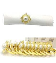 Whole 50pcslot Golden Antique Fauxl Pearl Napkin Rings Serviette Holder For Wedding Party Banquet Adornment2346116