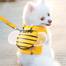 Leashes Bee Dog Harness and Leash Set Cute Kitten Vest with Snack Bag Soft Comfortable Puppy Clothes Waterproof Pomerian Dog Accessories