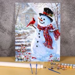 Number Christmas Santa Claus Snow House Landscape Painting By Numbers Complete Kit Acrylic Paints 40*50 Painting On Wholesale