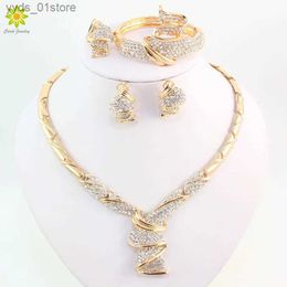 Earrings Necklace Wholesale of fashionable gold alloy rhinestones wedding Jewellery sets necklaces rings and earrings L240323
