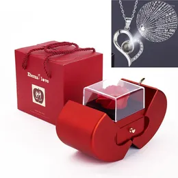 Pendant Necklaces Projection Necklace Set With Rose Gift Box 100 Languages I Love You Heart Jewellery 2024