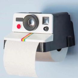 Holders Creative Retro Camera Toilet Paper Holder Cute Plastic Roll Holder WallMounted Sanitary Napkin Box Bathroom Accessories