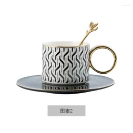 Cups Saucers Nordic Ins Style Checkerboard Ceramic Mug Dish Set Vintage Coffee Cup Milk Breakfast With Tray