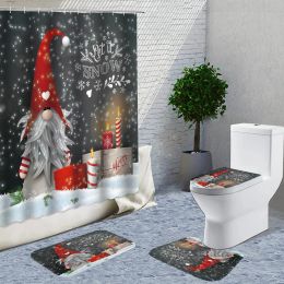 Curtains Christmas Shower Curtain Set with Rugs,Gnome Shower Curtain Sets for Bathroom,Christmas Thanksgiving Day Bathroom Set Decor 4pcs