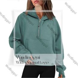 Yoga Outfits Lu Women Fitness Hoodies Runing Jacket Ladies Sport Scubas Woman Half Zip Sweatshirt Thick Loose Short Style Coat with Fleece Thumb Hole Sportwear 941