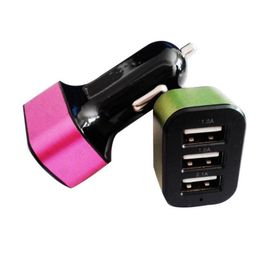 10pcslot Whole 3port Aluminum Alloy USB Car Charger Adapter for Moblie Cell Phone Tablet PC Triple Ports USB Car Charger4330867