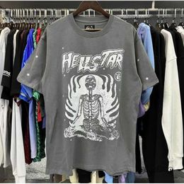 Summer Hellstar T Shirt Designer T Shirts Graphic Tee Clothing Hipster Washed Fabric Street Graffiti Lettering Foil Print Vintage Black Loose Fitting Plus Size 8783