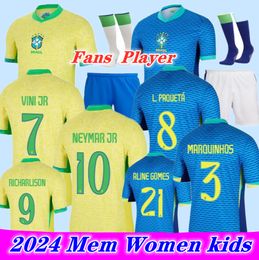 Brazils VINI JR. Soccer Jersey 2024 CASEMIRO NEYMAR JR G.JESUSsets jersey PAQUETA T.SILVA RICHARLISON 22 brasil men Women kids kit Football Shirt