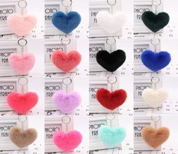 Party Favour Keyrings Heart Keychain Alloy Key Ring Fluffy Fur Ball Keychains Women Bag Cell Phone Car Charm Pendant9569598