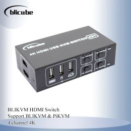 Mice Pikvm Blikvm Hdmi Switch Kvm Shared Laptop Four Port Converter 4 in 1 Out Usb Mouse Keyboard Display