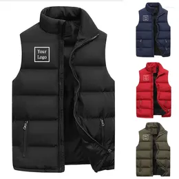 Men's Vests Custom Logo Winter Men Vest Cotton Casual Sleeveless Stand Thick Clothes Solid Color Jacket Male