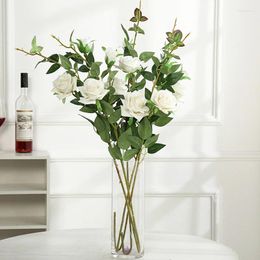 Decorative Flowers 87cm Silk Artificial White Rose For Vase Garden Wedding Home Christmas Room Decorations Accessories Gift Wreath Bouquet