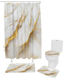 Curtains Marble Texture White Shower Curtain Set NonSlip Rugs Bath Mat Toilet Lid Cover Waterproof Polyester Bathroom Curtain