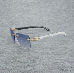 Natural Wood Sunglasses Men Black White Buffalo Horn Sun Glasses Vintage Rimless Square Eyeglasses Oculos Gafas Accessories B5154106