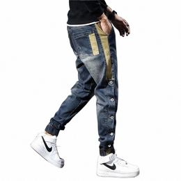 mens Jeans Harem Pants Fi Pockets Desinger Loose fit Baggy Moto Jeans Men Stretch Retro Streetwear Relaxed Tapered Jeans B6Zu#