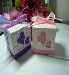 100pcslot Heart Design Wedding favor boxes Pink and Purple color For candy box and cake box Love Heat gift box5459012