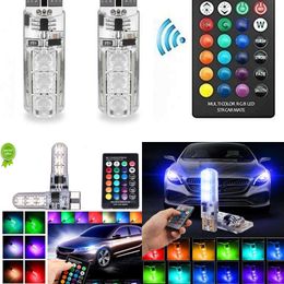 Update 2X T10 Waterproof W5w 501 Car Wedge Side Light Bulb-6Smd 5050 RGB 7 Colour LED Remote Control (No Battery)Strobe Flash Wedge Lamp