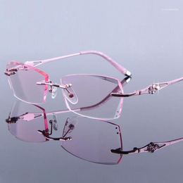 Eye Glasses Frames For Women Rhinestone Rimless Eyeglass Lady Reading High Clear Lens Hyperopia Women039s Pink Presbyopic16348827