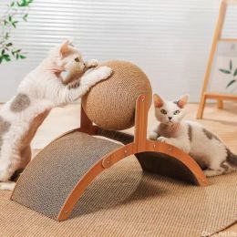 Scratchers Wooden Cat Scratcher 2 in 1 Cat Scratching Board Toys WearResistant Grinding Paw Toy Sisal Scratching Ball Scrapers for Cats