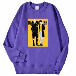 banana Fish Printing Pullovers For Men Autumn Kawaii Casual Hoodies Loose Fleece Warm Sweatshirts Crewneck Trend Streetwears p2mH#