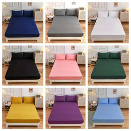 3pcs Solid Colour Fitted Set (fitted Sheet *1+ Pillowcase *2, No Pillow Core), Skin-friendly Soft Breathable Bedding Mattress Cover for Room Hotel Bedroom, Hine