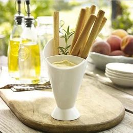 new 2024 Plastic Cup Self Stand 2 in 1 French Fries Shelf Holder Assorted Sauce Chips Snack Cone Dip Cup Tableware Two Cup-mouth Kitchen2 in