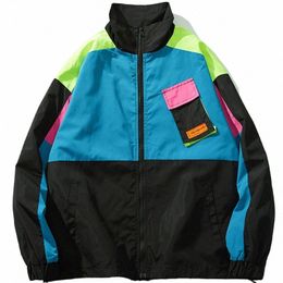 2023 Vintage Color Block Patchwork Pocket Windbreaker Zip Up Track Jackets Outwear Men Hip Hop Casual Streetwear Jacket Coat x3ot#
