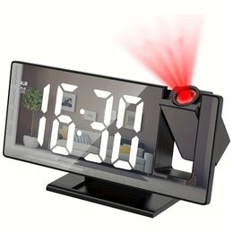 1pc Multifunctional Digital Clock with Large LED Mirror Screen, Temperature, Date for Bedroom - Projects Time and Alarm