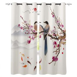 Curtains Plum Blossom Magpie Carp Curtains For Living Room Bedroom Window Treatment Blinds Finished Drapes Kitchen Curtains