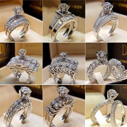 Women Luxury Diamond Wedding Ring Set Vintage 925 Silver Plated CZ Zirconia Engagement Rings Bridal Party Gifts Designer Jewelry