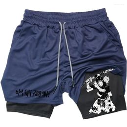 Men's Shorts Anime Performance Toji Printed Men GYM Casual Sports Compression Workout Running Mesh 2 In 1 Sport Short Pants