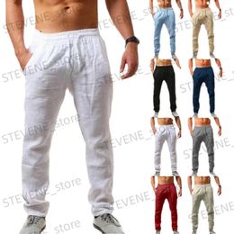 Pantaloni da uomo 2022 Pantaloni sportivi casual di nuova moda da uomo Pantaloni in cotone e lino tinta unita in vita elastica T240326