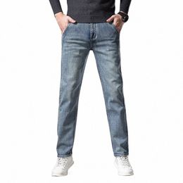 sulee Men's Stretch Regular Anti Theft Zipper Fit Jeans Busin Casual Classic Fi Denim Trousers Male Blue Grey Pants V5ux#