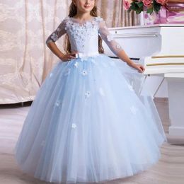 Girl Dresses Children's Flower Dress Handmade Girl's Birthday Performance Walk Show Pengpeng Princess Long