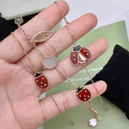 Brand charm Van Ladybug Bracelet Seven Star Female Thick Electroplated Light Luxury Natural White Fritillaria Red Agate Live Broadcast With logo