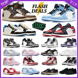 Scarpe da basket Jumpman 1 basse OG 1S Uomo Donna Triple White Shadow designer University Blue UNC Nero Bred Toe Light Smoky Grey sneakers da uomo Eur 36-47