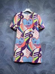 2024 Ny klänning Retro Print High End Slim Round Neck Short Sleeve A-line kjol