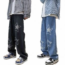 fi casual estrelas toalha bordado baggy calças jeans masculinas y2k roupas retas hip hop cott calças pantal homme men jean q5yf #